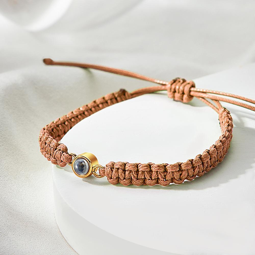 Personalized Braided Photo Projection Bracelet Fishtail Rope Men's Bracelet Hand Braided Bracelet Father's Day Gift for Men - yournamenecklaceuk
