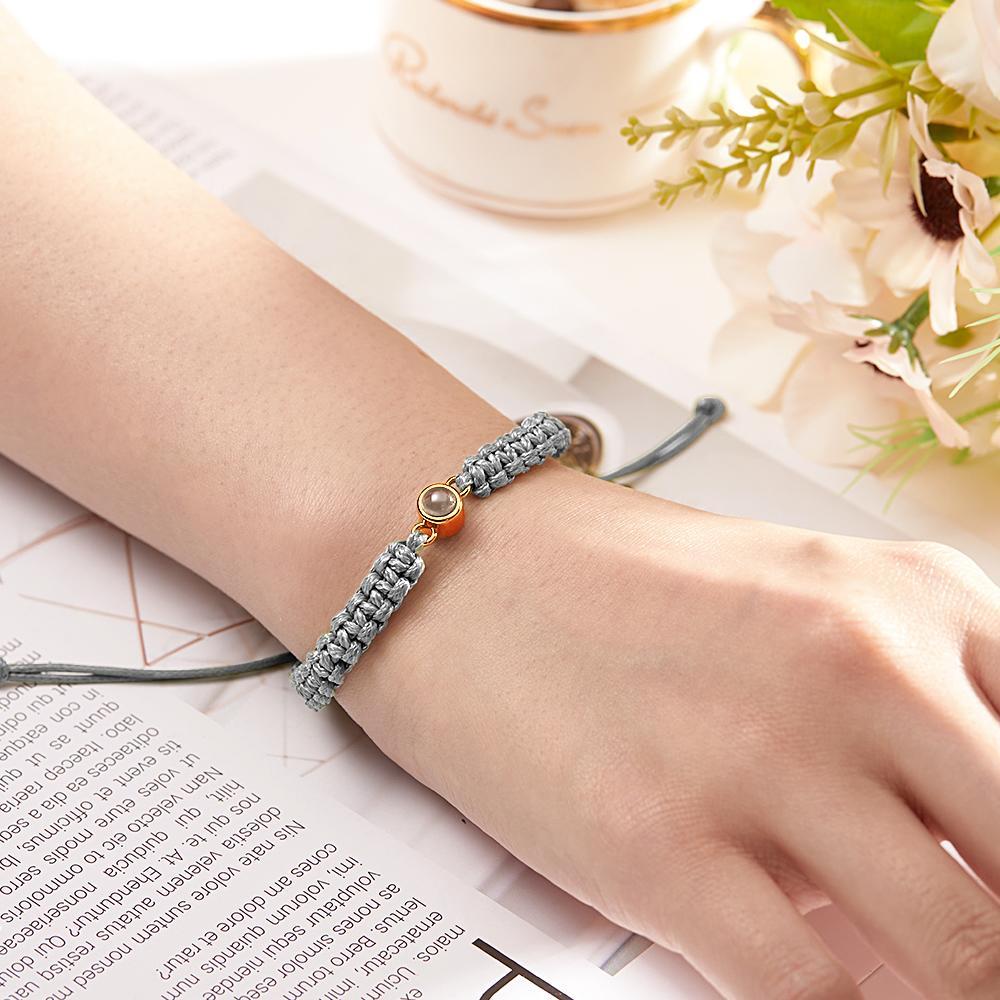 Personalized Braided Photo Projection Bracelet Fishtail Rope Men's Bracelet Hand Braided Bracelet Father's Day Gift for Men - yournamenecklaceuk