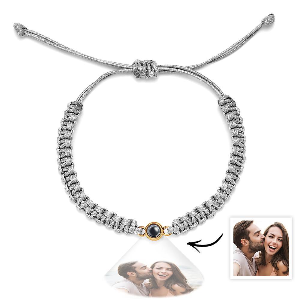 Personalized Braided Photo Projection Bracelet Fishtail Rope Men's Bracelet Hand Braided Bracelet Father's Day Gift for Men - yournamenecklaceuk