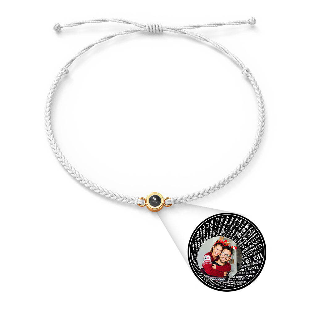 Personalized Photo Projection Charm Bracelet Multiple Colors Styles I love you in 100 languages Minimalist Photo Jewelry Birthday Gift for Her - yournamenecklaceuk