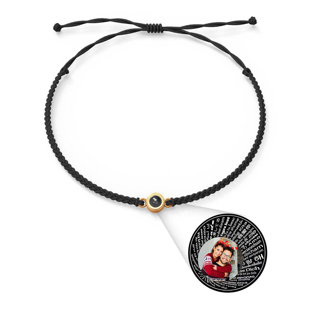 Personalized Photo Projection Charm Bracelet Multiple Colors Styles I love you in 100 languages Minimalist Photo Jewelry Birthday Gift for Her - yournamenecklaceuk
