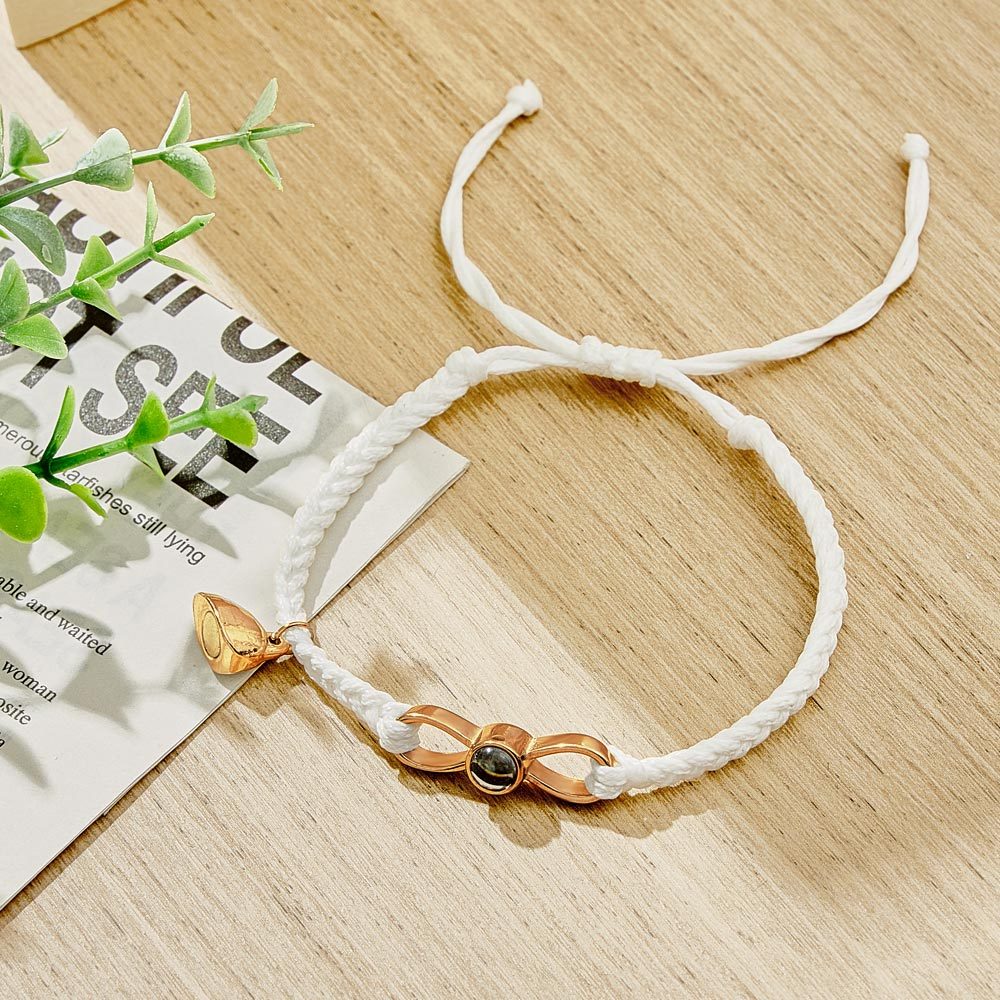 Custom Photo Projection Bracelet Woven Heart Magnetic Bracelet Gift for Couple - yournamenecklaceuk