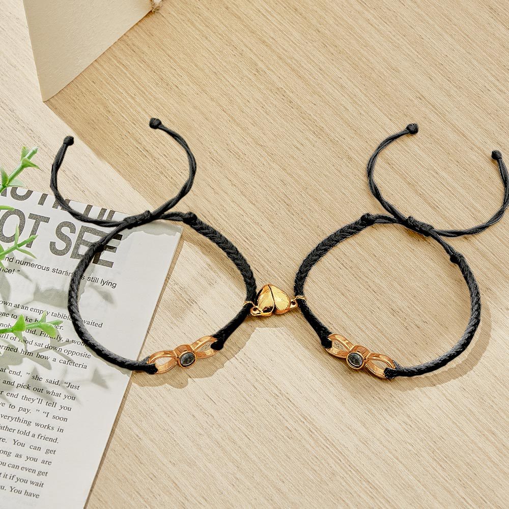 Custom Photo Projection Bracelet Woven Heart Magnetic Bracelet Gift for Couple - yournamenecklaceuk