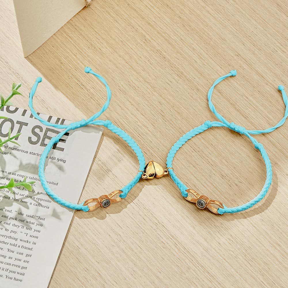 Custom Photo Projection Bracelet Woven Heart Magnetic Bracelet Gift for Couple - yournamenecklaceuk