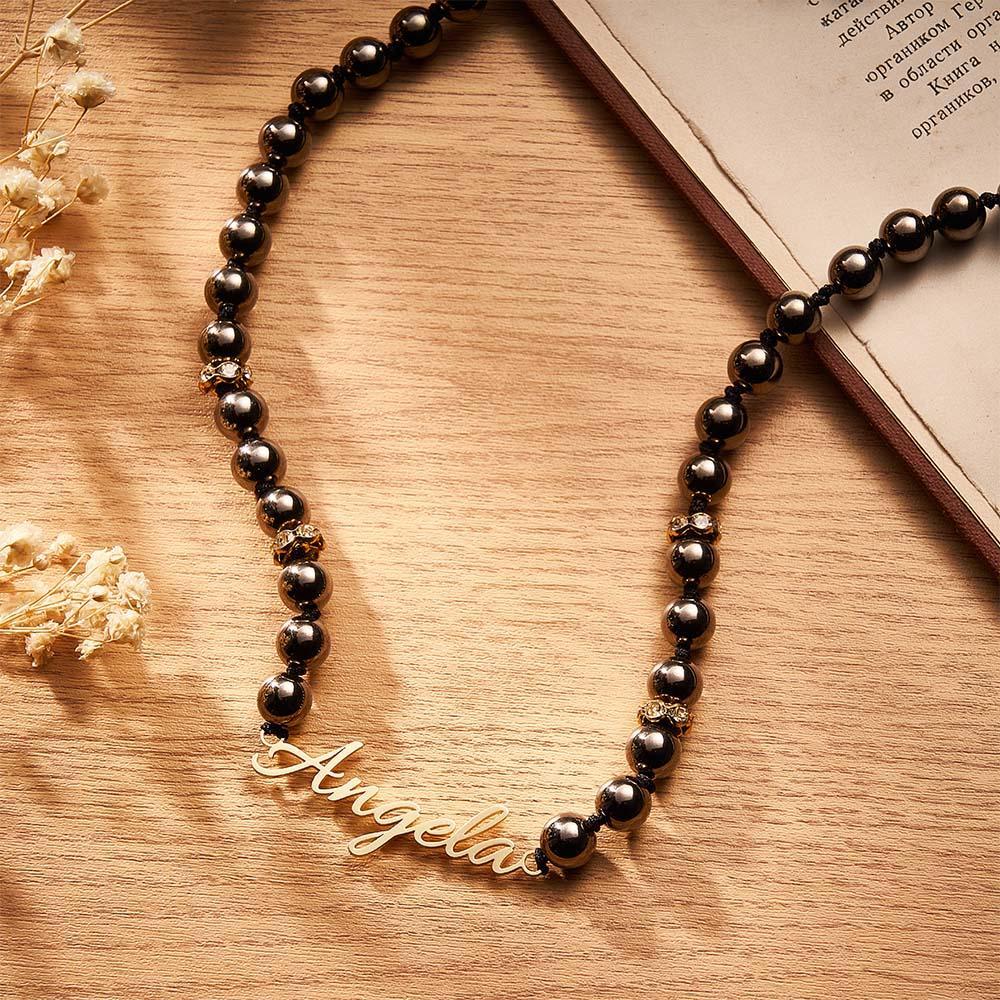 Personalized Name Black Beads Necklace Simple jewelry Gifts For Her - yournamenecklaceuk