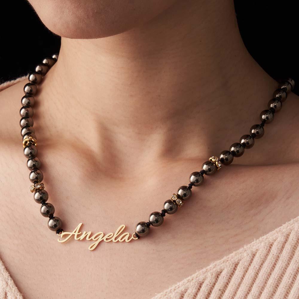 Personalized Name Black Beads Necklace Simple jewelry Gifts For Her - yournamenecklaceuk
