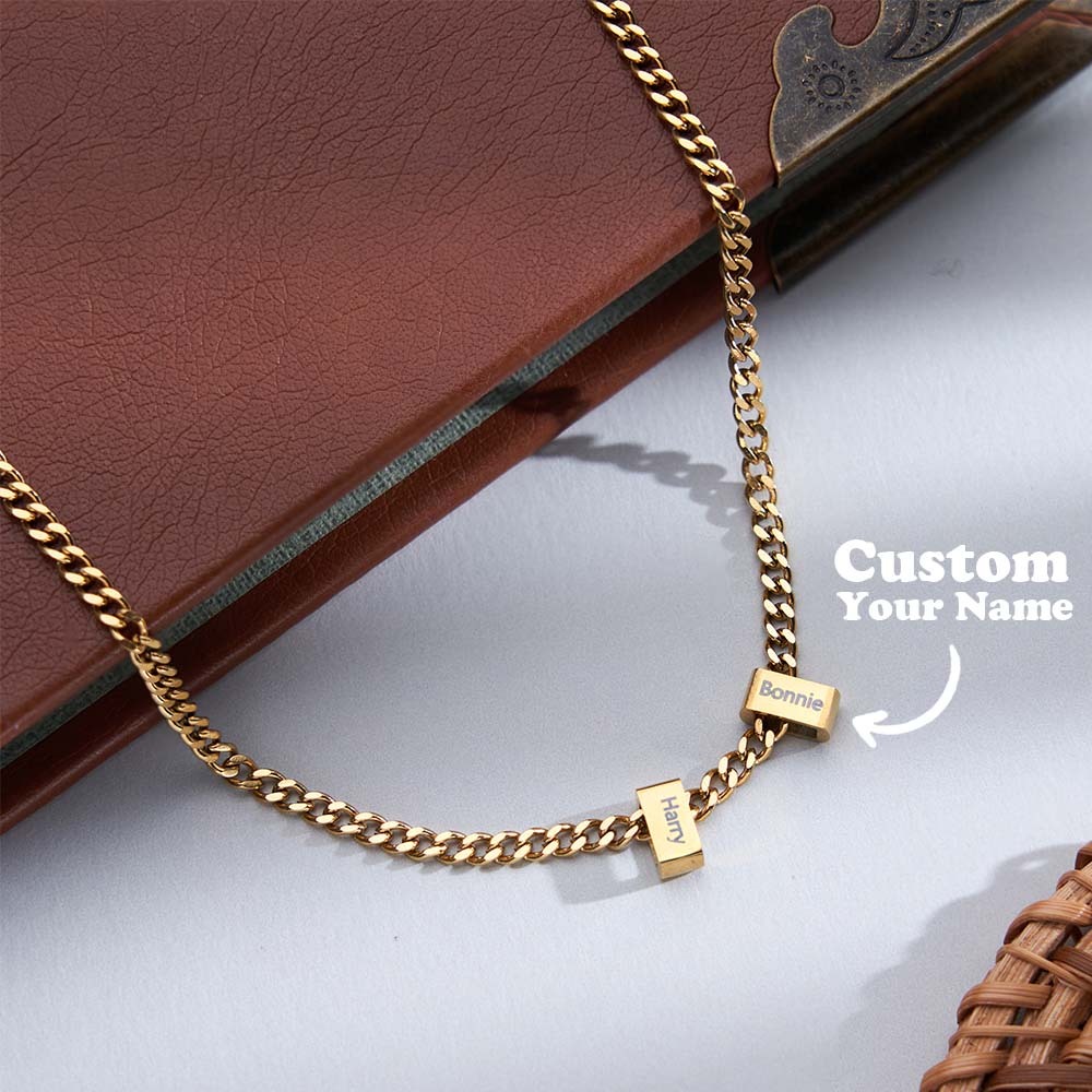 Custom Men Necklace With Family Name, Name Bead Chain Necklace, Personalized Dad Necklace from Daughter, Dad Gift, Valentine’s Day Gifts For Her