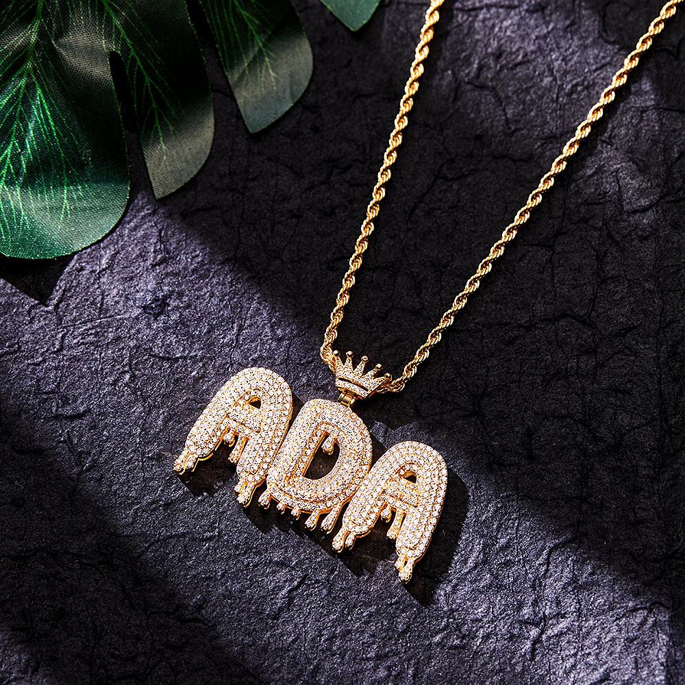 Custom Initial Letter Necklace Personalized Bling Name Pendant Hip Hop Necklace for Men Women - yournamenecklaceuk