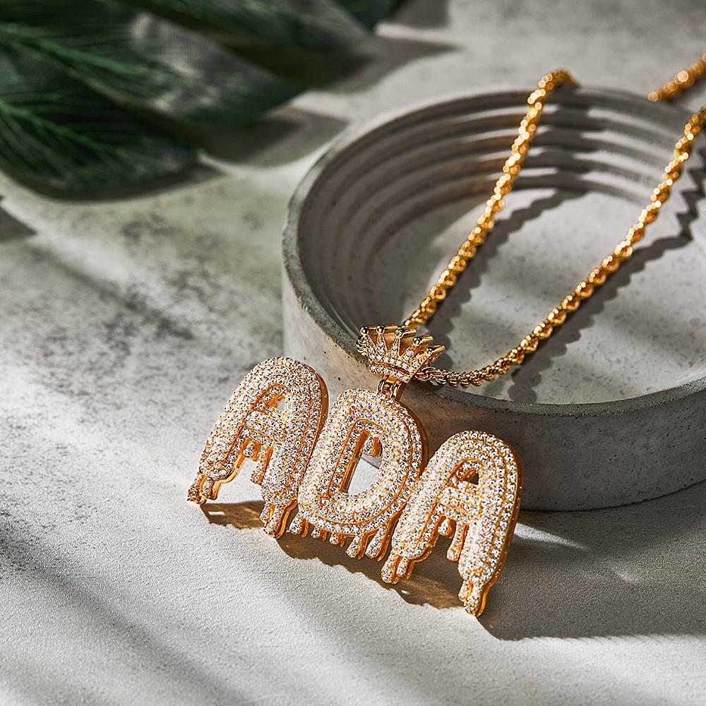 Custom Initial Letter Necklace Personalized Bling Name Pendant Hip Hop Necklace for Men Women - yournamenecklaceuk