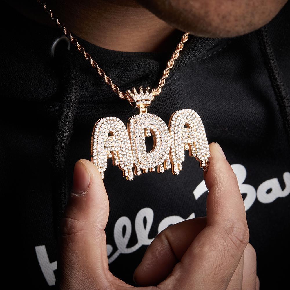Custom Initial Letter Necklace Personalized Bling Name Pendant Hip Hop Necklace for Men Women - yournamenecklaceuk