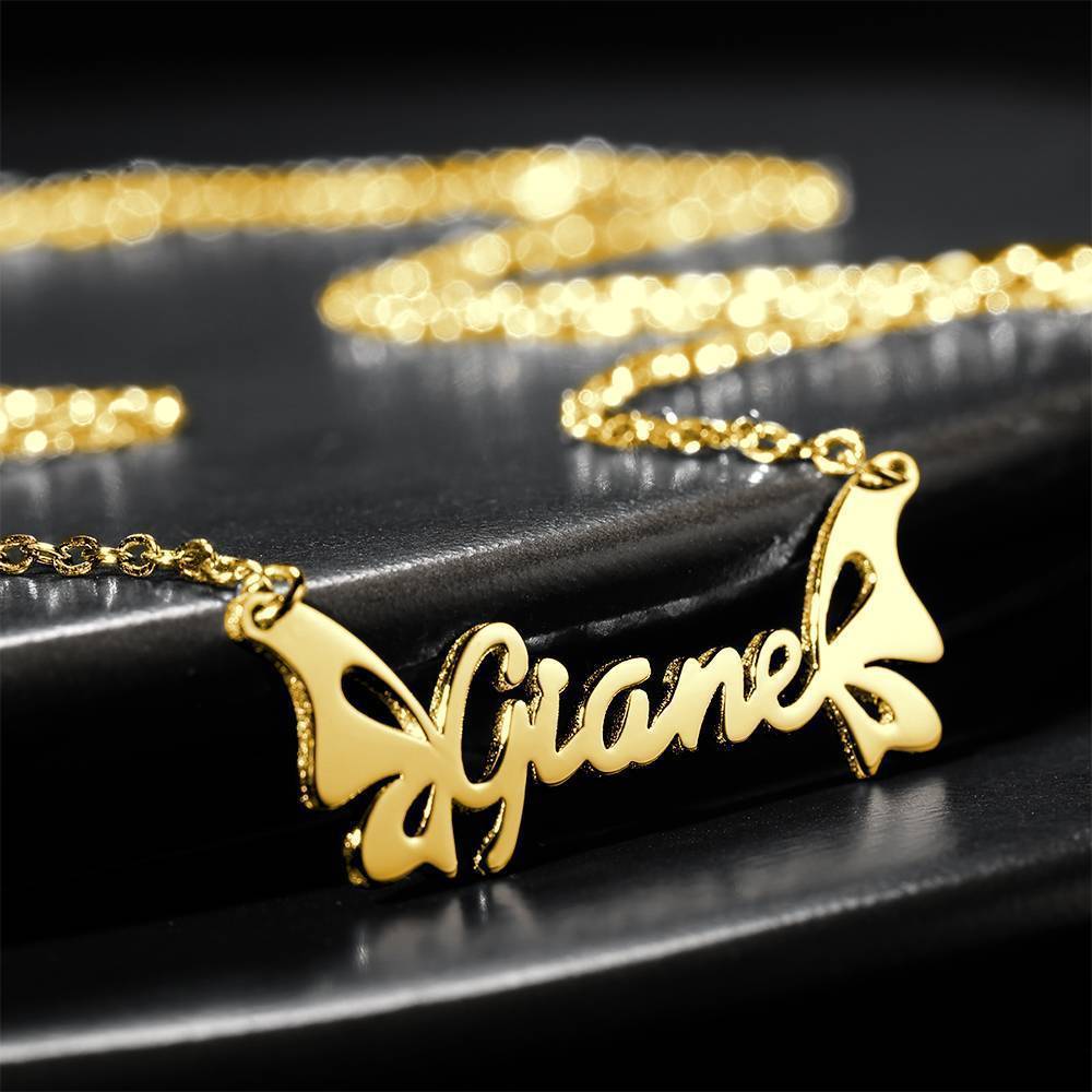 Personalized Butterfly Name Necklace 14K Gold