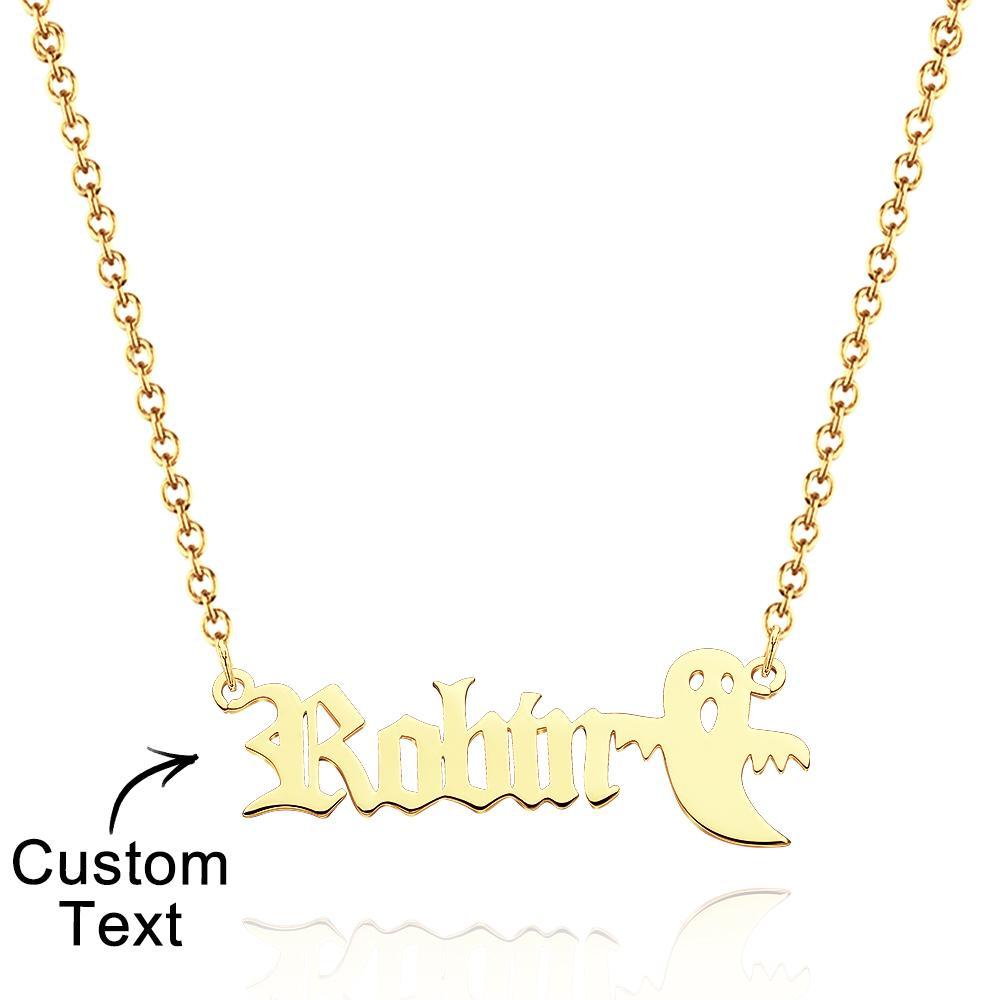 Personalized Ghost Name Necklace Custom Old English Gothic Font Pendant Necklace Minimalist Ghost Jewelry Spooky Halloween Gift for Kids - yournamenecklaceuk