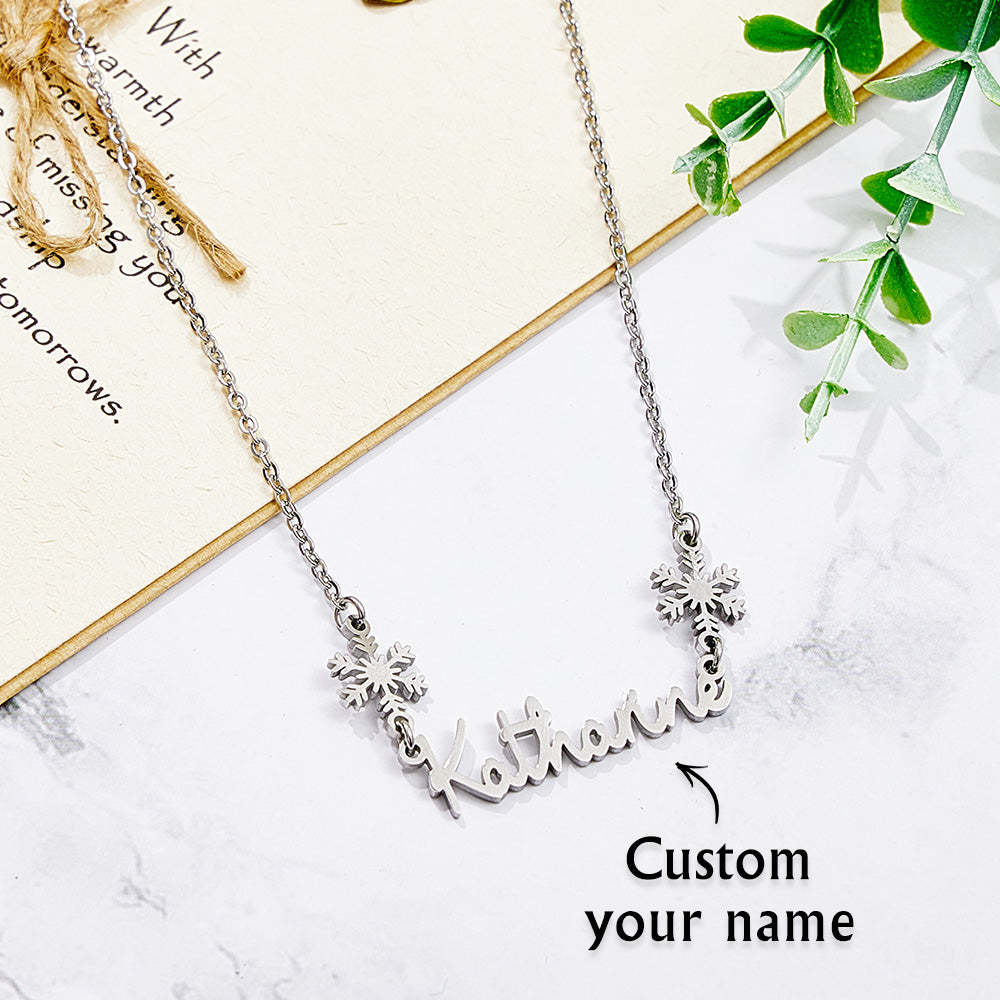 Personalized Name Snowflake Necklace Engrave Necklace Christmas Gift - yournamenecklaceuk