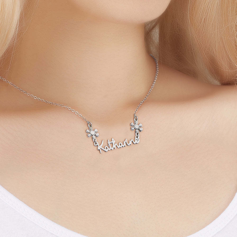 Personalized Name Snowflake Necklace Engrave Necklace Christmas Gift - yournamenecklaceuk