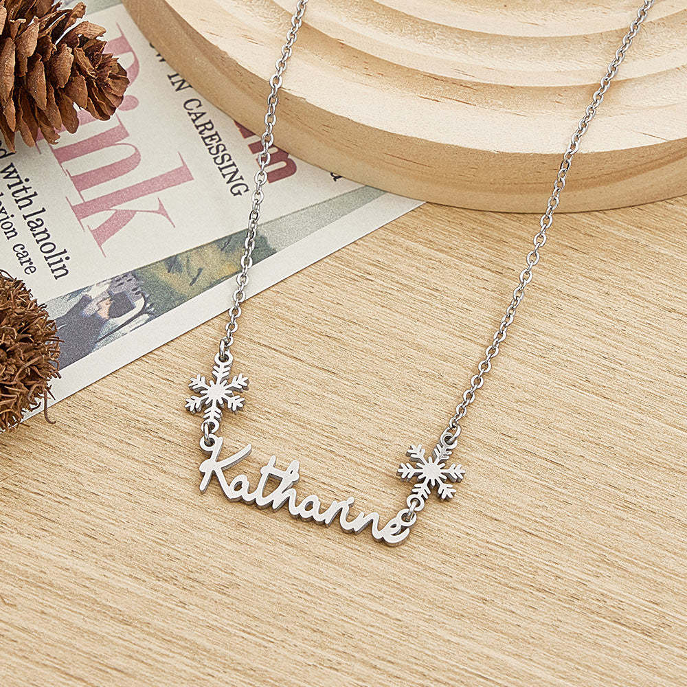 Personalized Name Snowflake Necklace Engrave Necklace Christmas Gift - yournamenecklaceuk