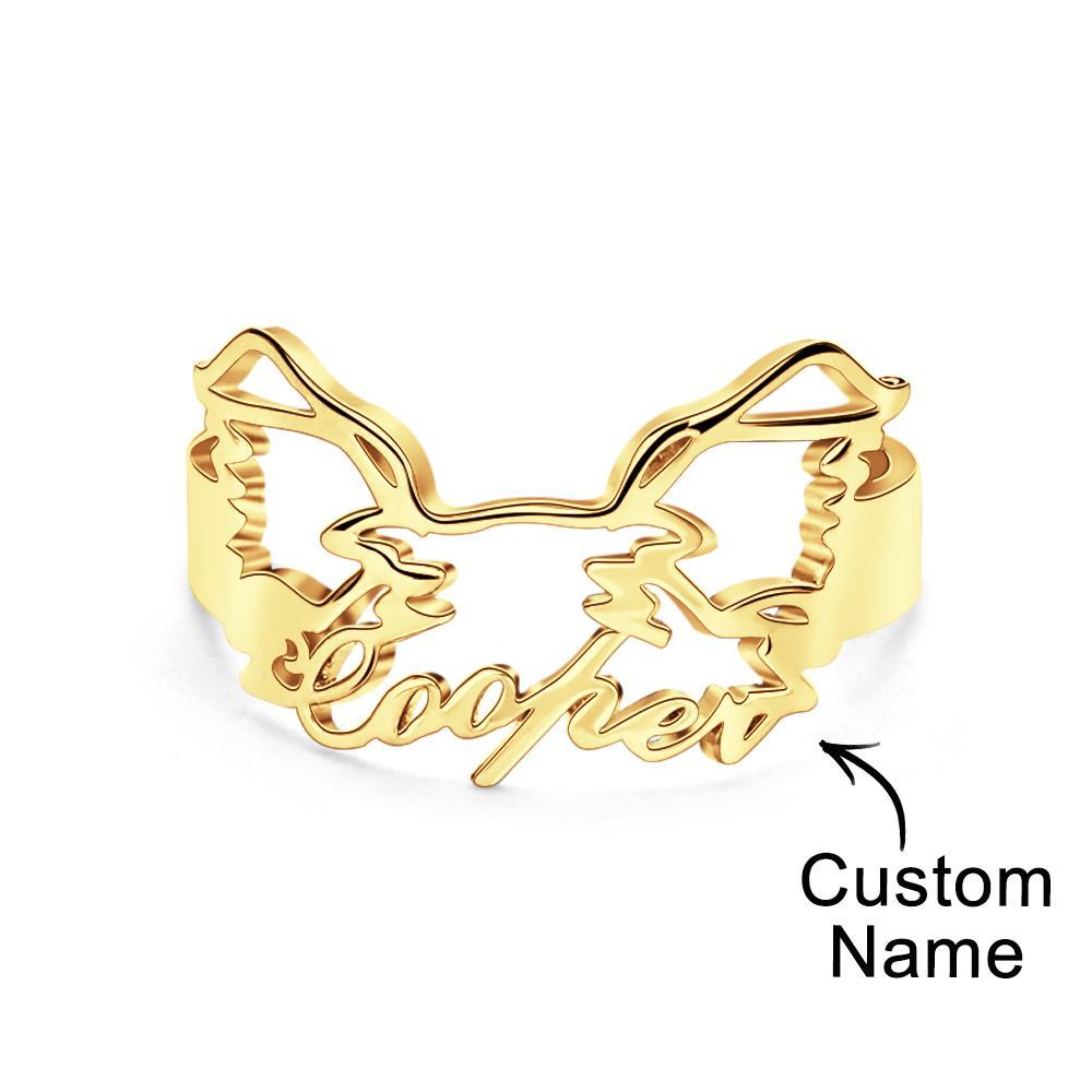 Custom Pet Silhouette Name Ring Cute Dog Cat Ear Modeling Jewelry Gift for Pet Lover - yournamenecklaceuk
