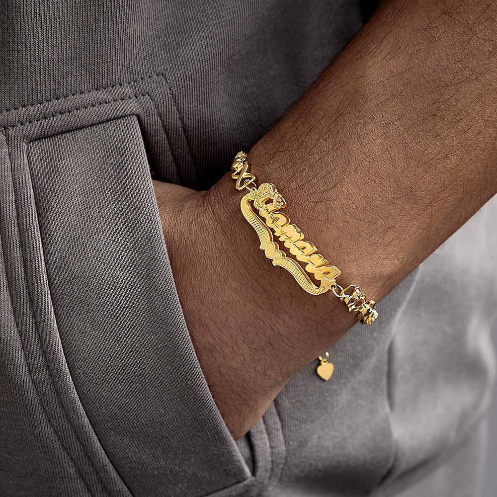 Personalized Hip Hop Name Bracelet Nameplate With Heart Decor Trendy Bracelet Jewelry Gifts For Men - yournamenecklaceuk