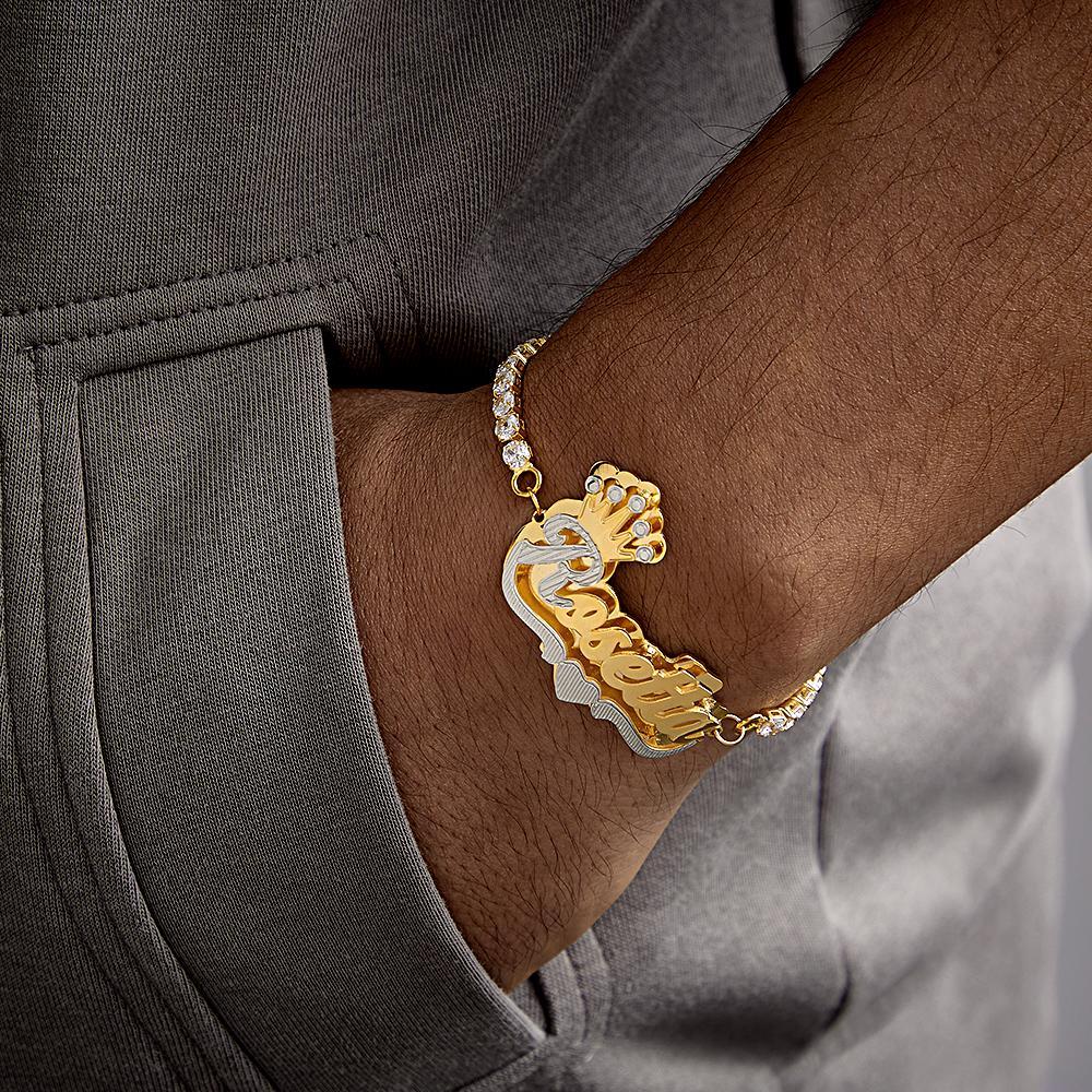 Personalized Hip Hop Name Bracelet With Crown Adjustable Zircon Bracelet Jewelry Gifts For Men - yournamenecklaceuk