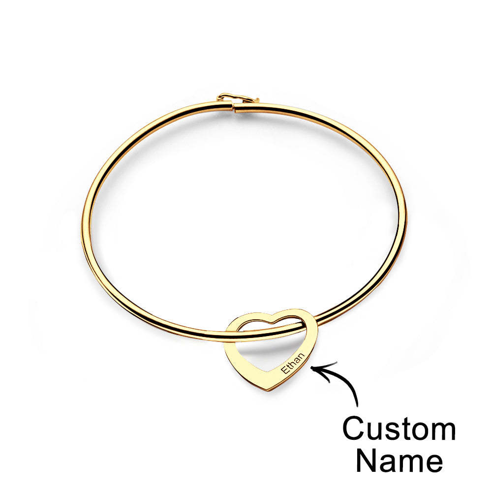 Trendy Engravable Bangle Bracelet with Heart Shape Pendants Gift - yournamenecklaceuk
