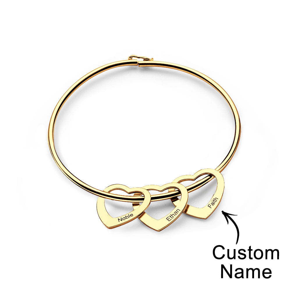 Trendy Engravable Bangle Bracelet with Heart Shape Pendants Gift - yournamenecklaceuk