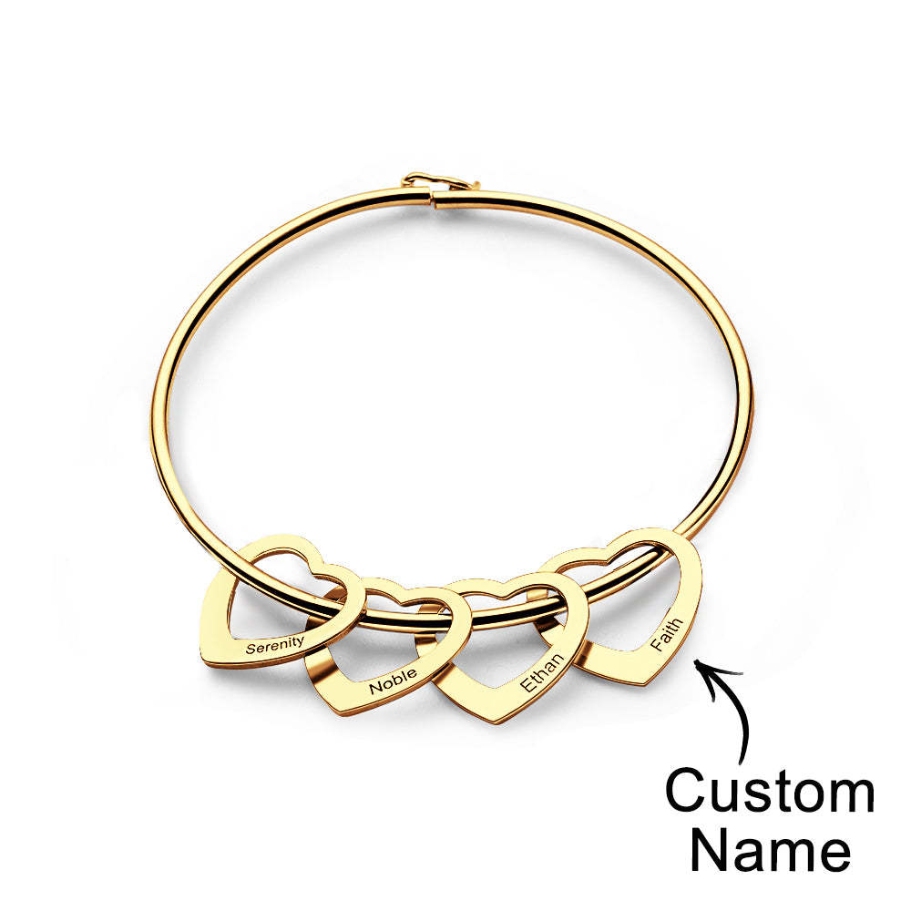Trendy Engravable Bangle Bracelet with Heart Shape Pendants Gift - yournamenecklaceuk