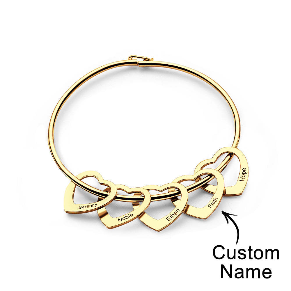 Trendy Engravable Bangle Bracelet with Heart Shape Pendants Gift - yournamenecklaceuk