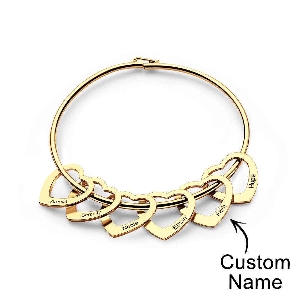 Trendy Engravable Bangle Bracelet with Heart Shape Pendants Gift - yournamenecklaceuk