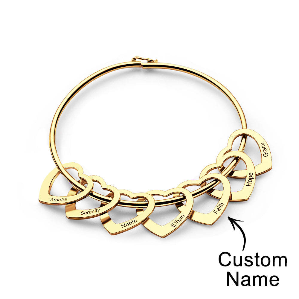 Trendy Engravable Bangle Bracelet with Heart Shape Pendants Gift - yournamenecklaceuk