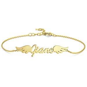 Personalised Angel Wings Name Bracelet 14k Gold Plated For Her