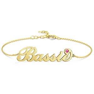 Name Bracelet with Custom Birthstone 14k Gold Plated Golden