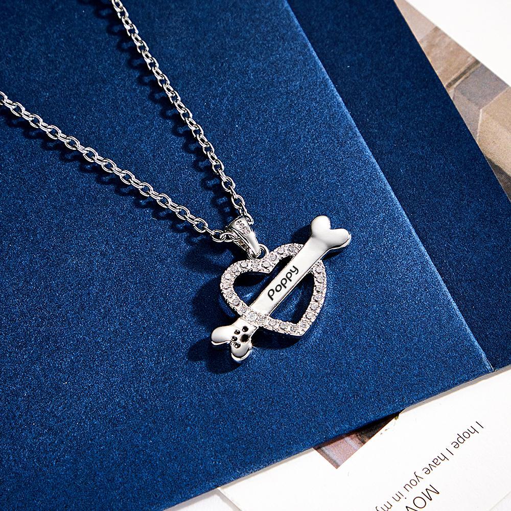 Personalized Bone Necklace With Text Fashion Heart-Shaped Rhinestone Pendant Gift For Her - yournamenecklaceuk