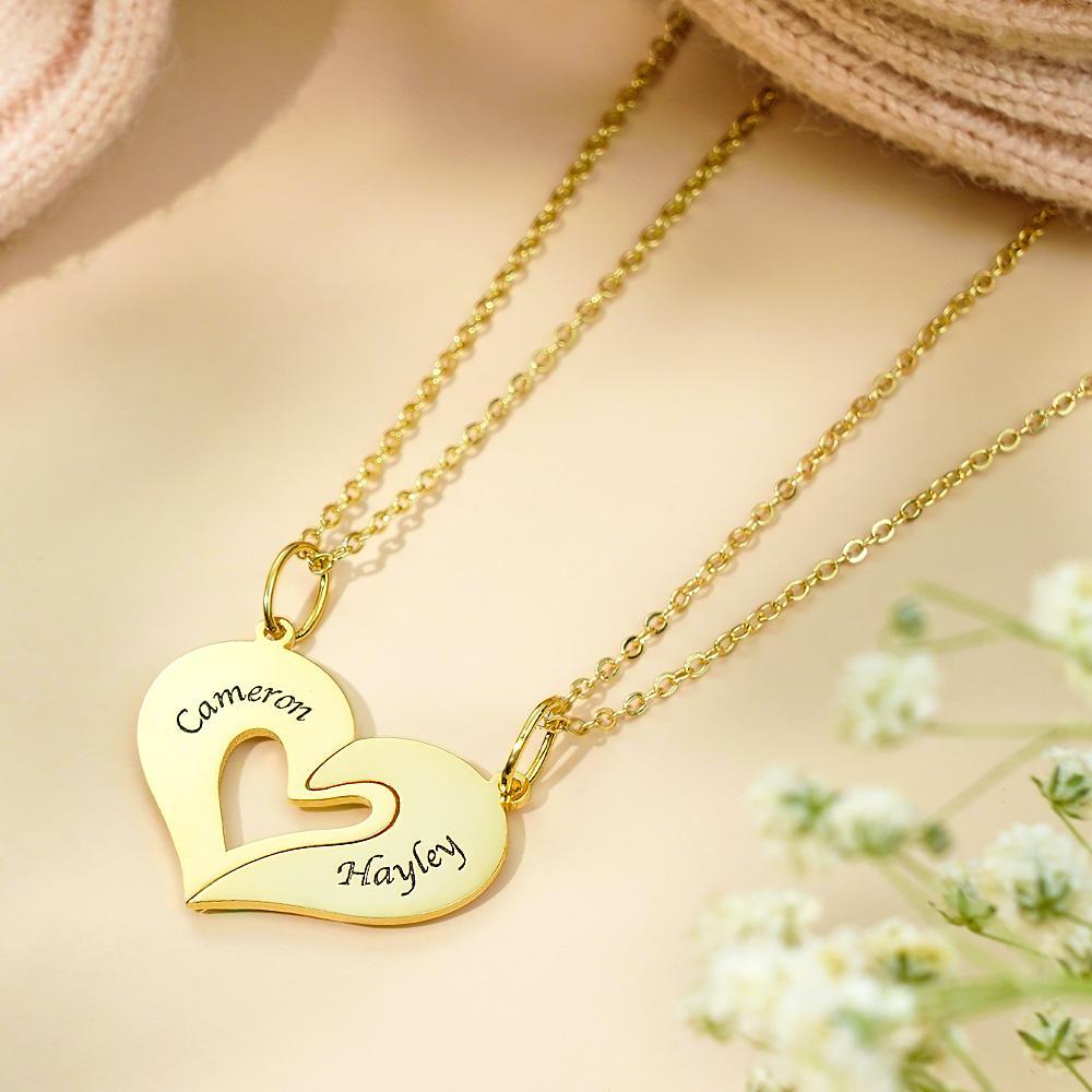 Personalized Engraved Heart Puzzle Necklace Custom Creative Pendant For Couples - yournamenecklaceuk