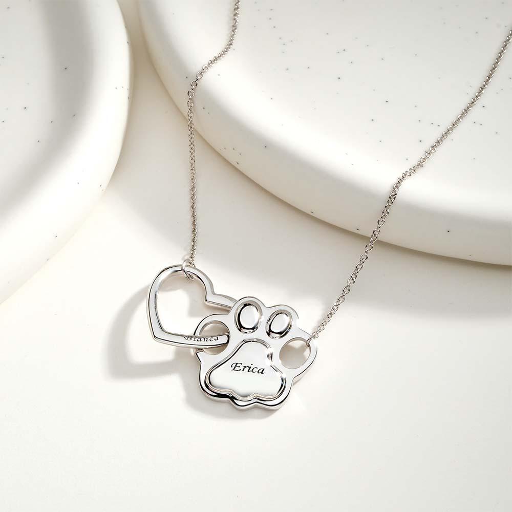 Engravable Hollow Out Necklace Heart And Dog Paw Combine Gifts For Pet Lovers - yournamenecklaceuk