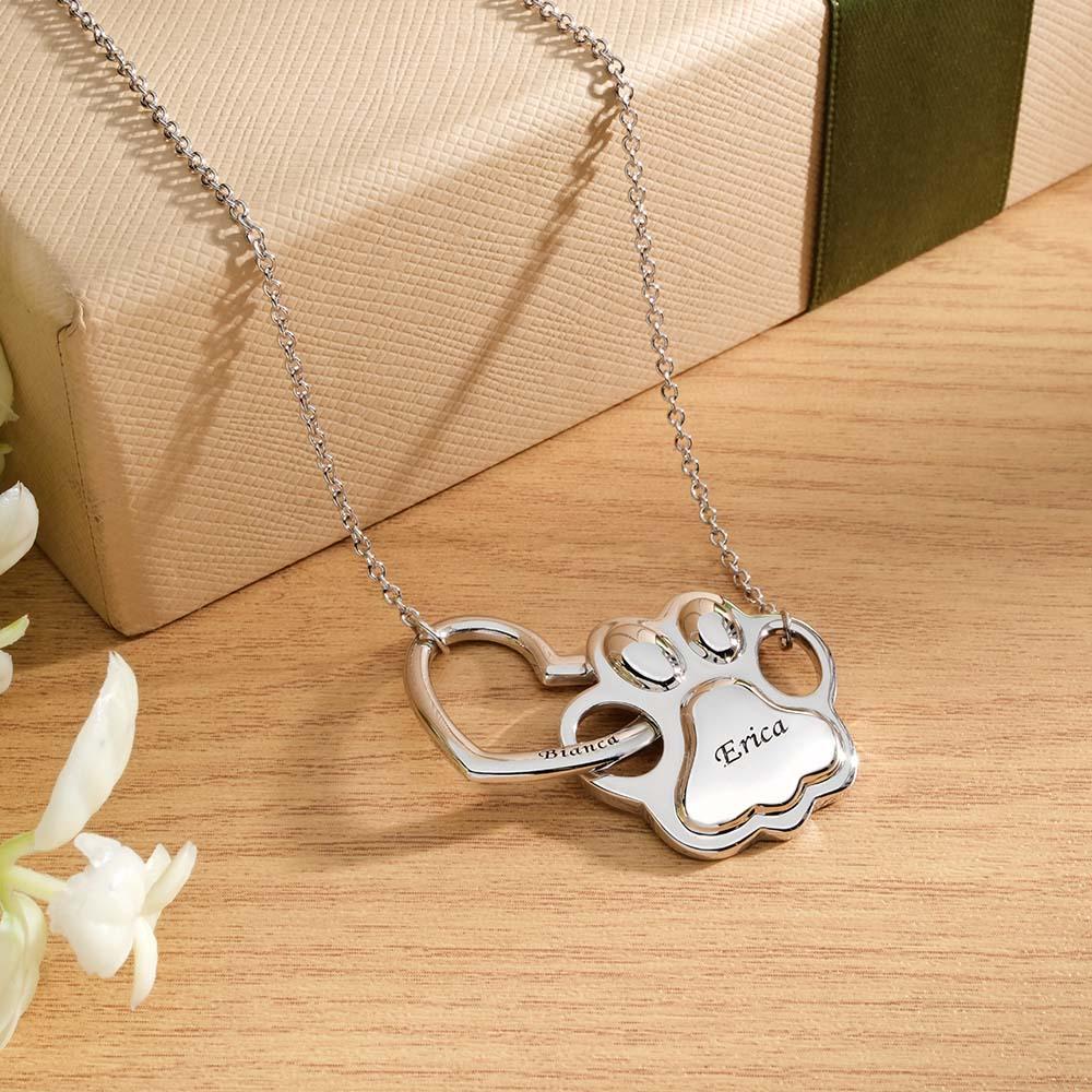 Engravable Hollow Out Necklace Heart And Dog Paw Combine Gifts For Pet Lovers - yournamenecklaceuk