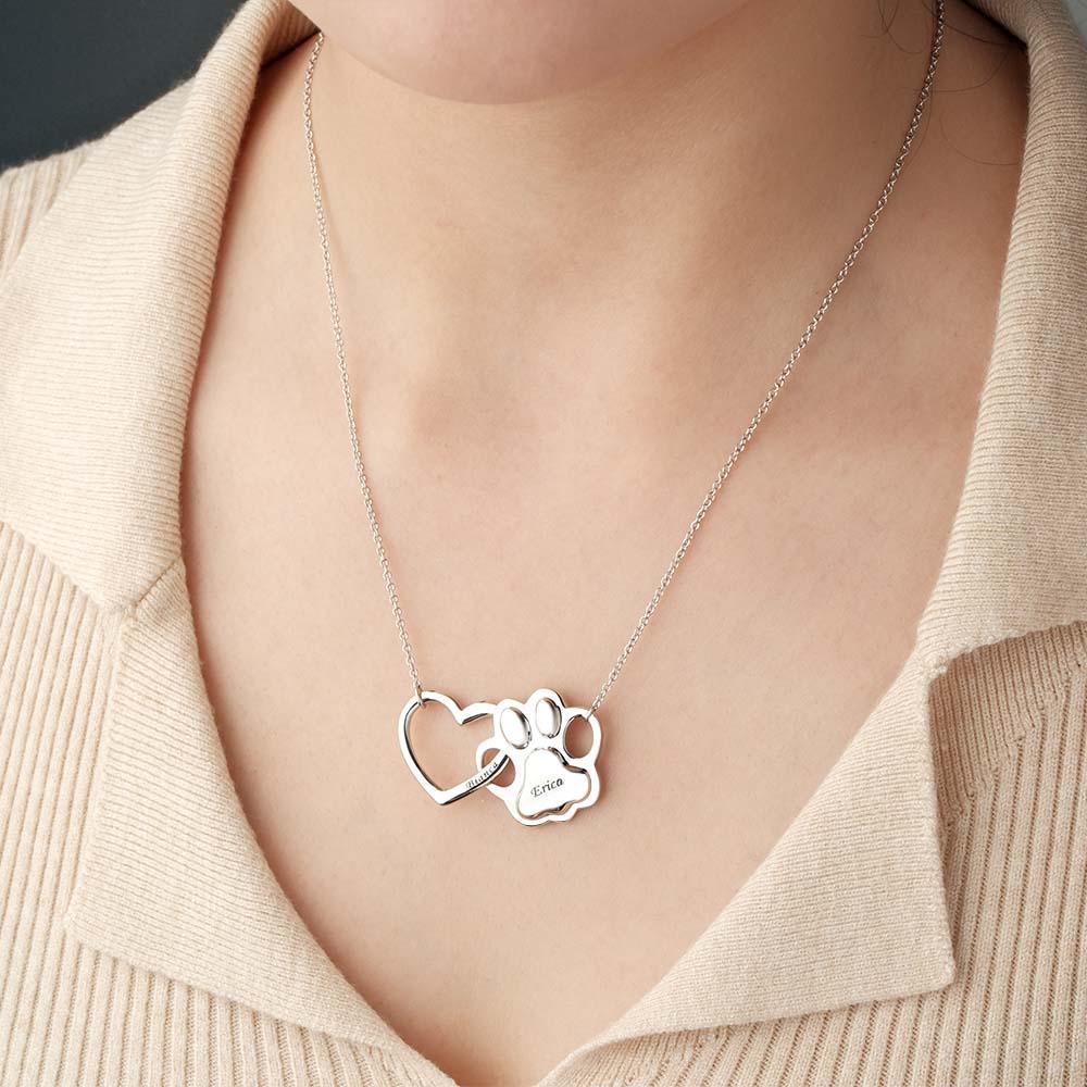 Engravable Hollow Out Necklace Heart And Dog Paw Combine Gifts For Pet Lovers - yournamenecklaceuk