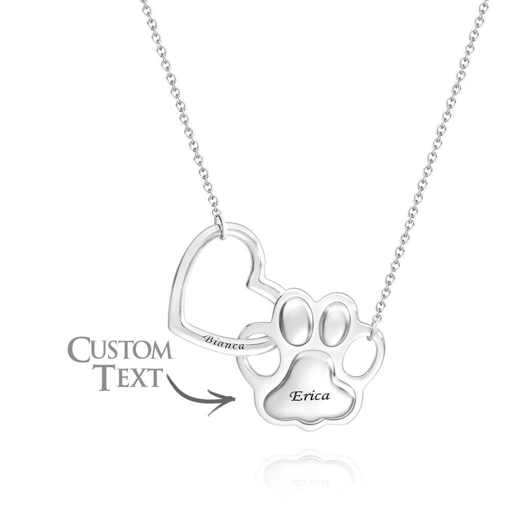 Engravable Hollow Out Necklace Heart And Dog Paw Combine Gifts For Pet Lovers - yournamenecklaceuk