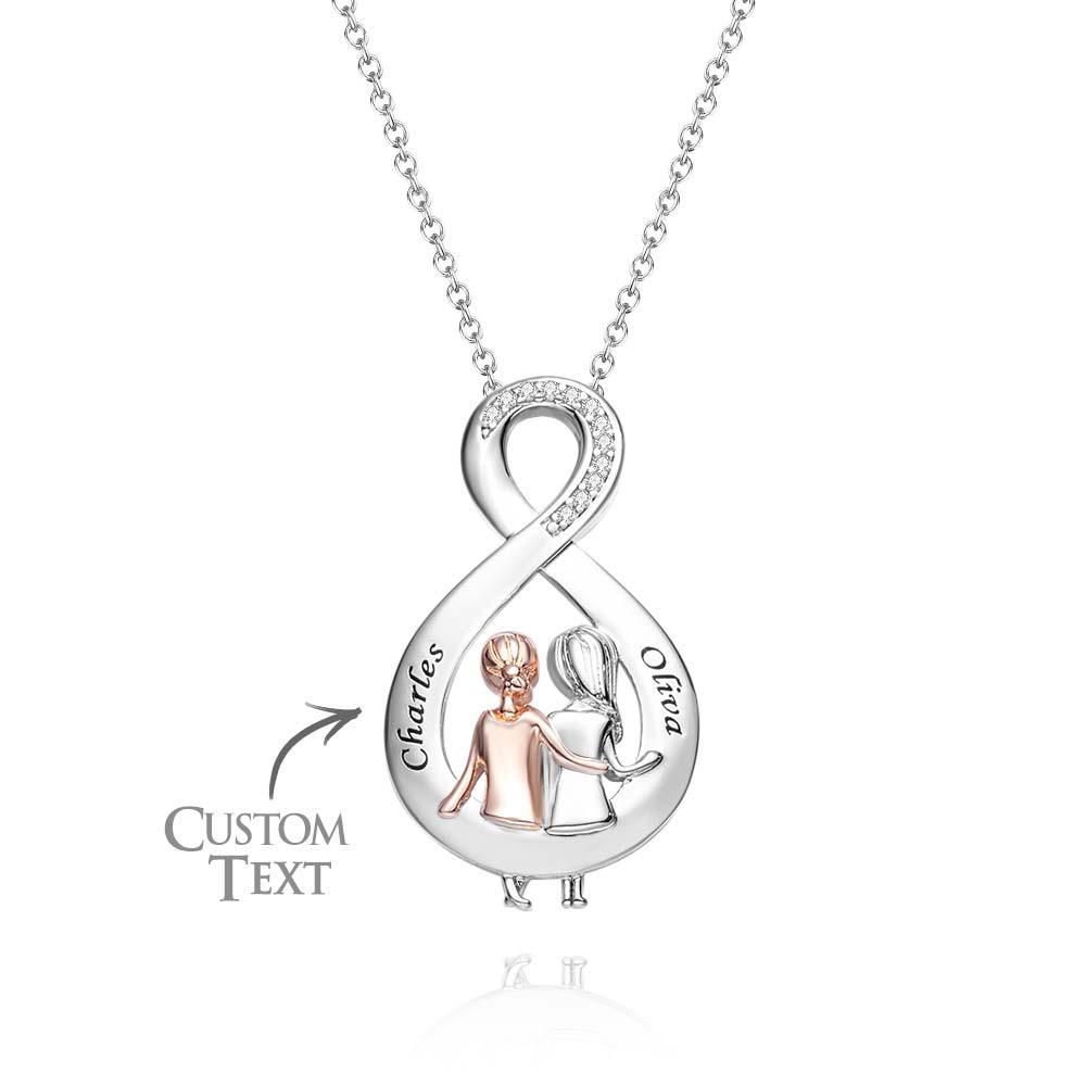 Elegant Engraved Zircon Necklace Sister Sitting Together Pendant Mother's Day Gift - yournamenecklaceuk