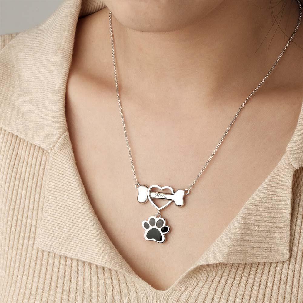 Engravable Pet Paw Theme Necklace Bone Pendant Jewelry For Pet Lovers - yournamenecklaceuk