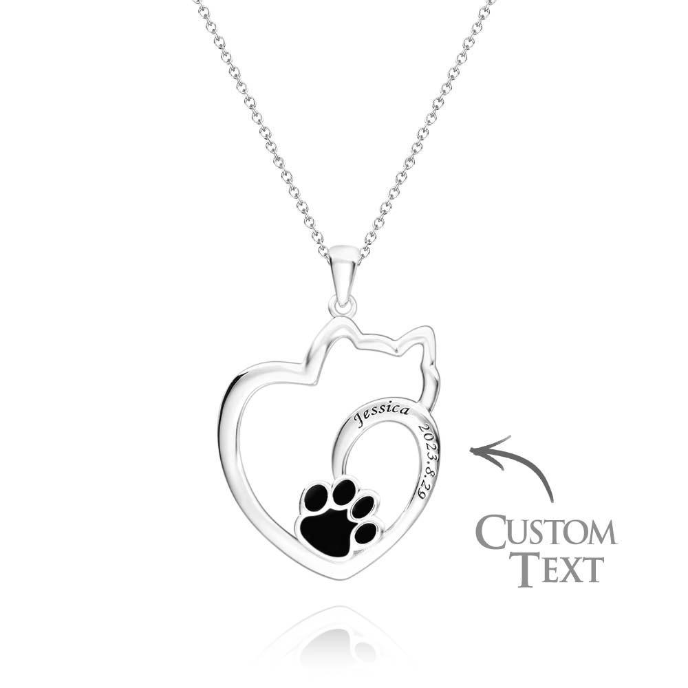 Custom Engraved Cat Contour Necklace With Pet Paw Decor Zircon Necklace Gifts For Her - yournamenecklaceuk