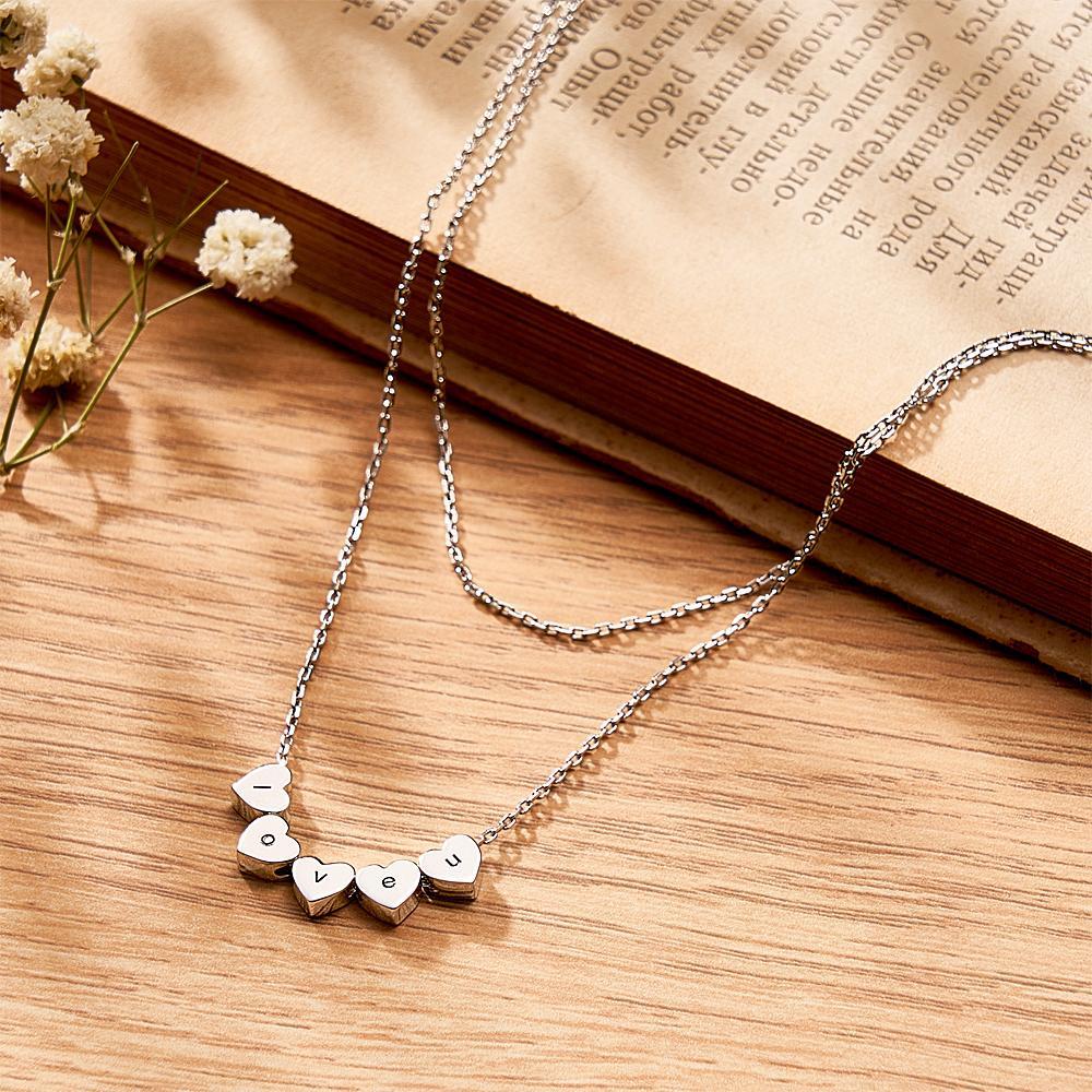 Double Chain Set Heart Engraved Necklace Heart-shaped Personalized Necklace Gift For Women - yournamenecklaceuk
