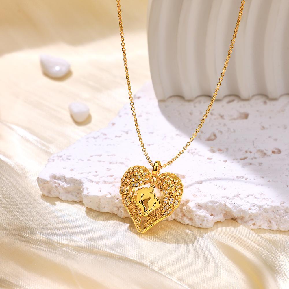 Engravable Angels Heart Necklace Lovely Feet Design Pendant Mother's Day Gifts - yournamenecklaceuk