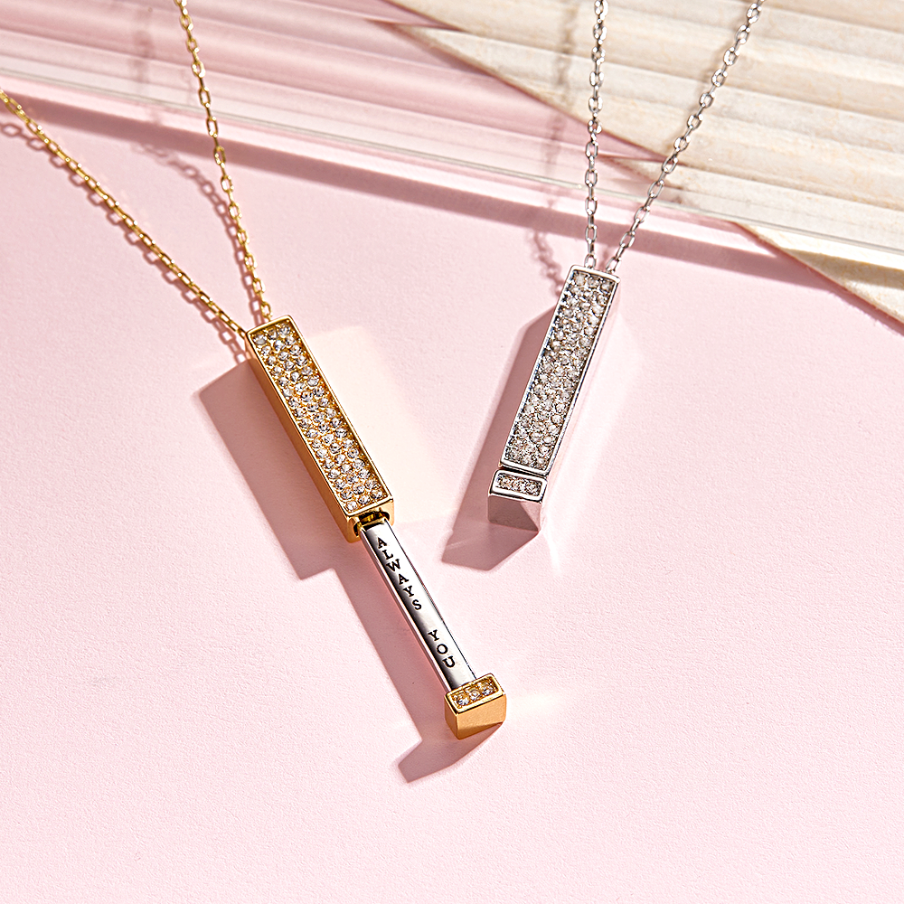 Custom Engraved Bar Necklace with Zircon Personalized Vertical Bar Necklace Hide Message Necklace Surprise Gift for Her -  NameNecklaceUK