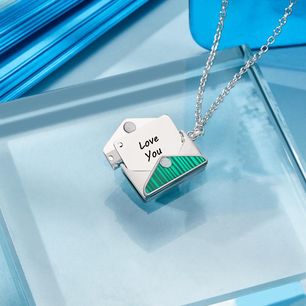 Engraved Envelope Letter Necklace Green Shell Striped Name Necklace - yournamenecklaceuk
