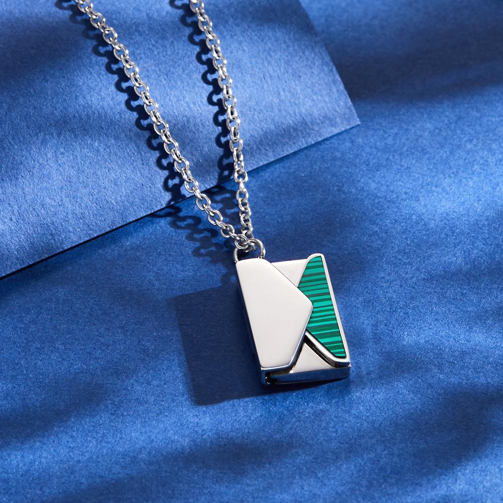 Engraved Envelope Letter Necklace Green Shell Striped Name Necklace - yournamenecklaceuk