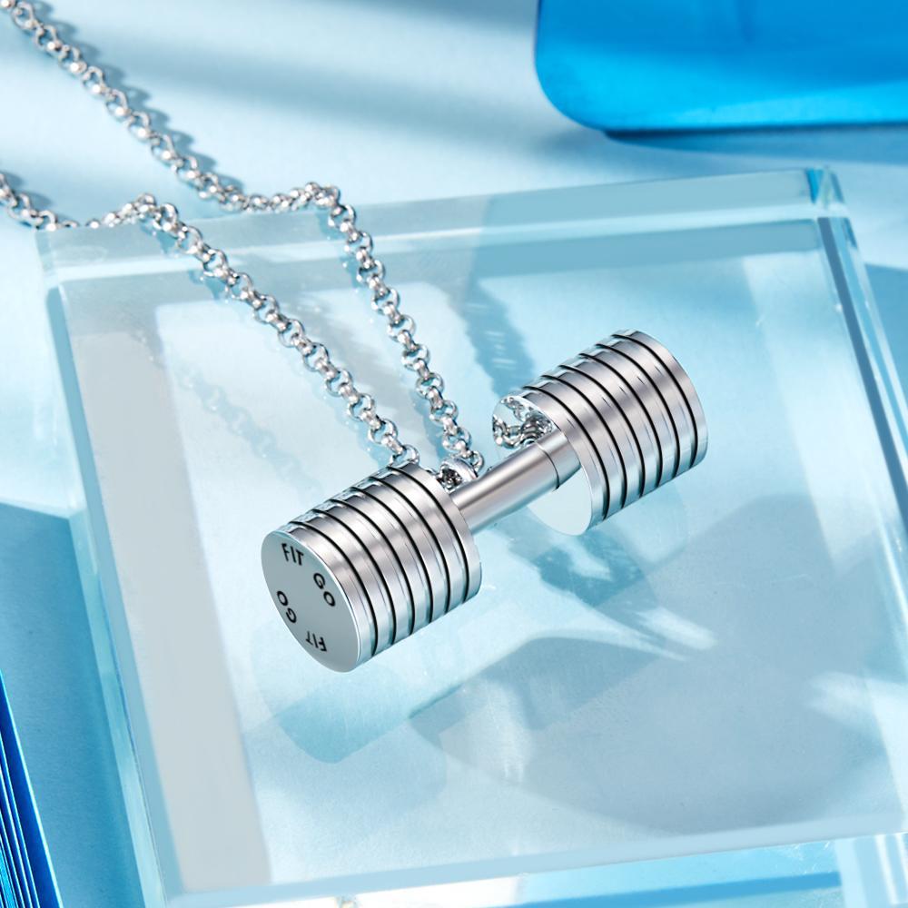 Engraved Weightlifting Small Barbell Necklace Hip Hop Fitness Lifting Necklace for Men Women - yournamenecklaceuk
