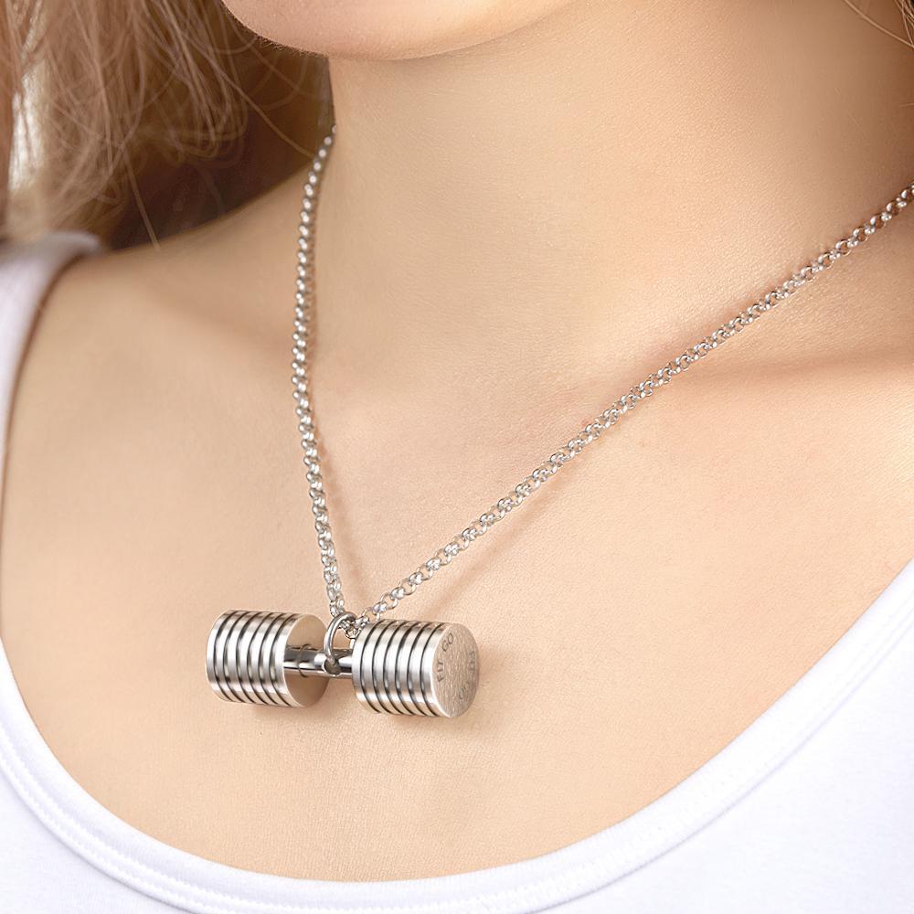 Engraved Weightlifting Small Barbell Necklace Hip Hop Fitness Lifting Necklace for Men Women - yournamenecklaceuk