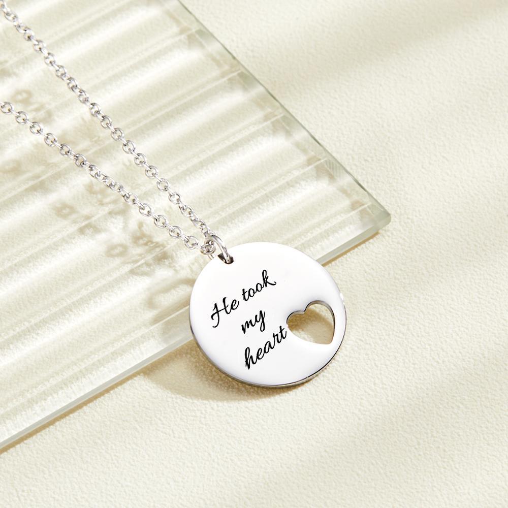 Personalized Heart Cut Necklace Custom Engraved Heart Hollow Circle Pendant - yournamenecklaceuk
