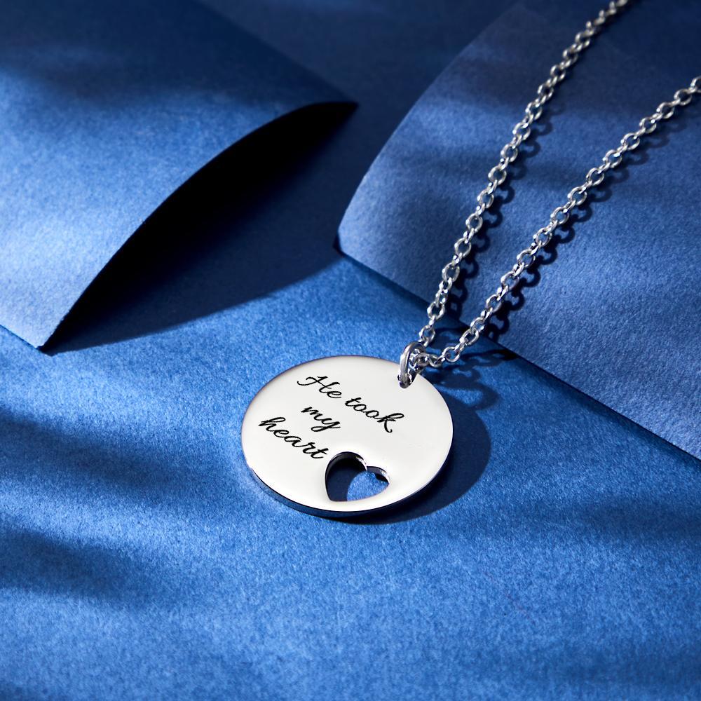 Personalized Heart Cut Necklace Custom Engraved Heart Hollow Circle Pendant - yournamenecklaceuk