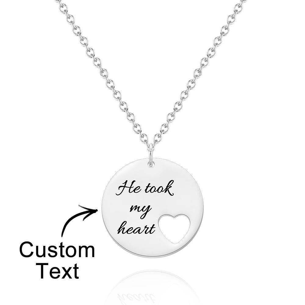 Personalized Heart Cut Necklace Custom Engraved Heart Hollow Circle Pendant - yournamenecklaceuk