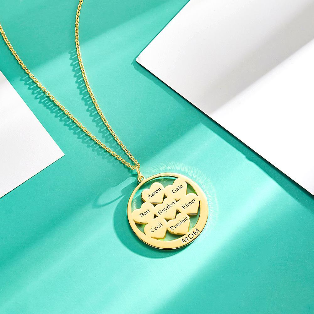Custom Engraved Necklace Circle Hearts Mom Pendant Necklace Creative Gift - yournamenecklaceuk